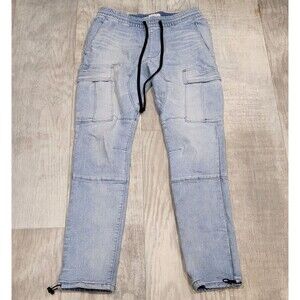 Pacsun Men's S Cargo Jeans Drawstring Waist Tapered Denim Skater Joggers Pocket